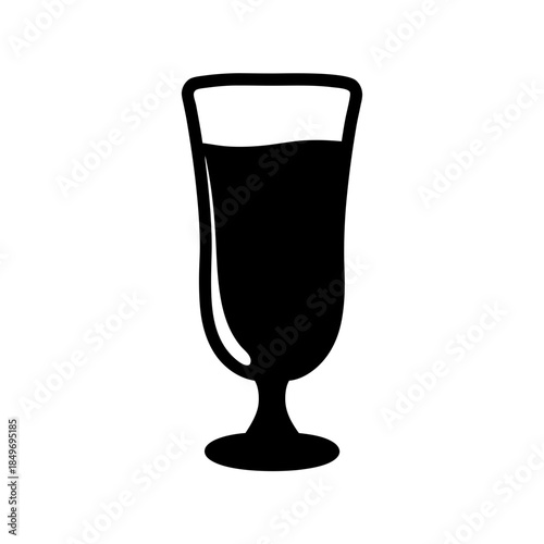 Black silhouette icon of a tall stemmed glass filled with beverage on white background