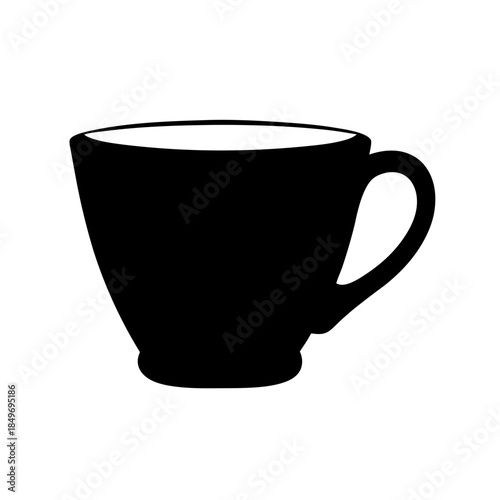 Simple black silhouette icon of a teacup or coffee cup isolated on white background.
