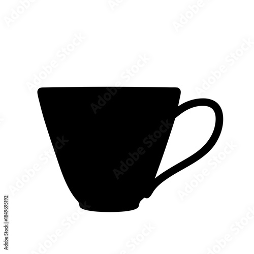 A minimalist design featuring a black silhouette of a teacup in isolation against a clean white background