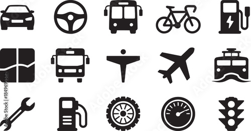 Transportation Icons on White Background