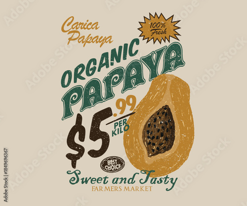 Summer tropical vibes art. Carica papaya fruit print. Nature fruit club print design. Watercolor fruit t shirt design. Sweet Papaya artwork.