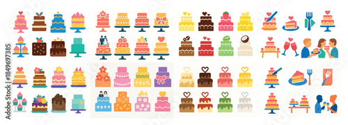 Colorful variety of cakes and dessert icons