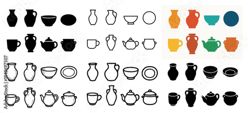 Varied pottery silhouettes and colored vases