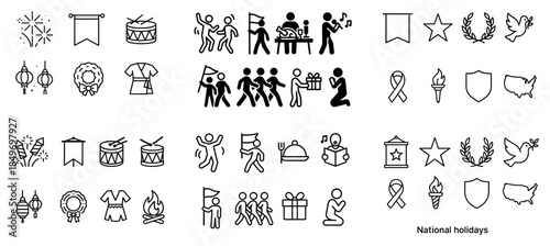 National holiday icons and symbols collection