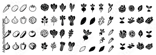 Monochrome vegetable icons collection set