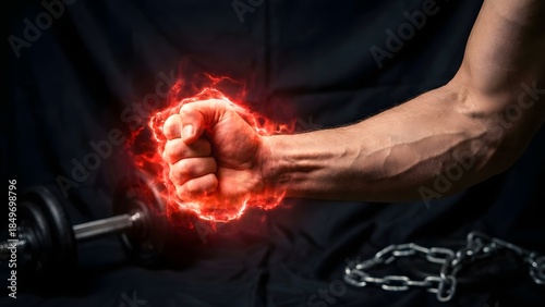 Fiery Fist Breaking Free from Chains.
