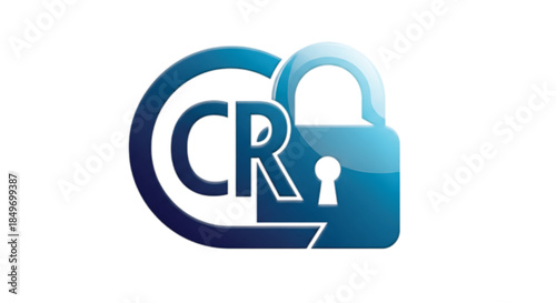 Digital lock icon with circular logo symbolizing copyright protection and security