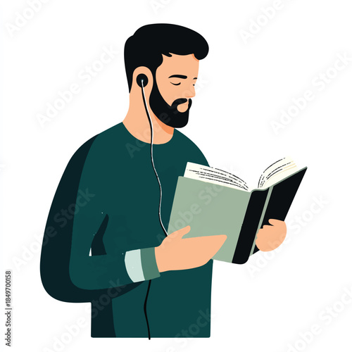  Man engrossed in reading a book while sitting on the floor.