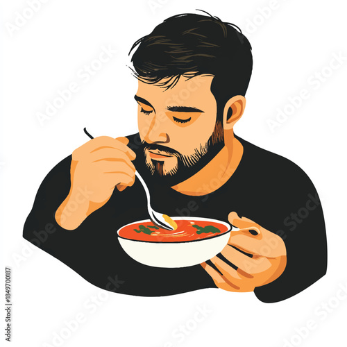 Man enjoying a delicious bowl of soup