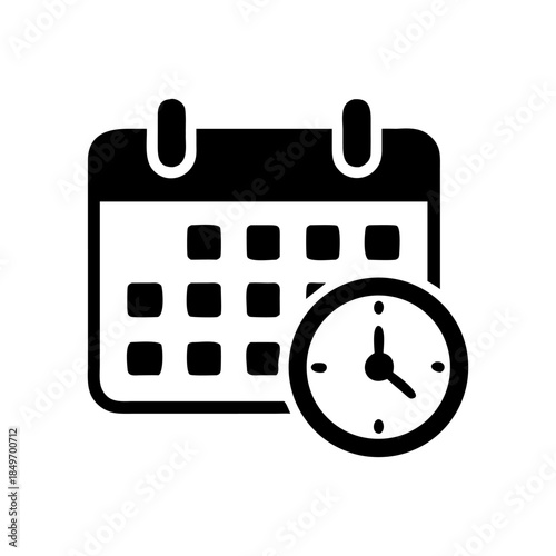 A calendar with clock icon bold outline vector illustration design