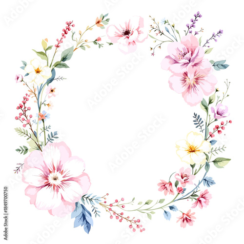 A floral background with a decorative frame made of flowers watercolor