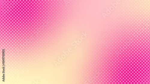 Delicate background in peach colors. Pink and yellow gradient with halftone vignette. Vector abstract illustration.