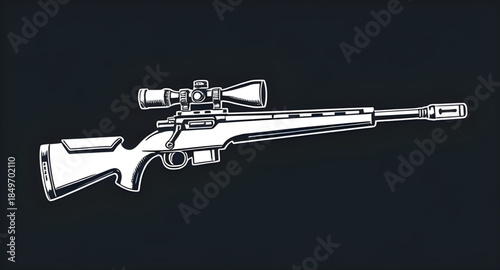 sniper rifle vector graphic, sniper rifle tactical illustration, sniper rifle army weapon vector art, sniper rifle silhouette clipart, sniper rifle modern firearm vector, sniper rifle line drawing ill