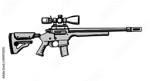 sniper rifle vector graphic, sniper rifle tactical illustration, sniper rifle army weapon vector art, sniper rifle silhouette clipart, sniper rifle modern firearm vector, sniper rifle line drawing ill