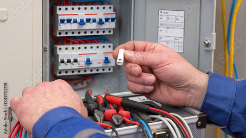 Принти на полотні electrician repairing electrical panel