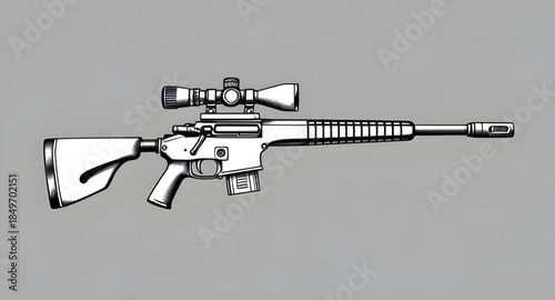 sniper rifle vector graphic, sniper rifle tactical illustration, sniper rifle army weapon vector art, sniper rifle silhouette clipart, sniper rifle modern firearm vector, sniper rifle line drawing ill