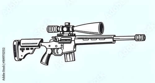 sniper rifle vector illustration, sniper rifle silhouette vector, modern sniper rifle flat design, military sniper rifle vector art, tactical sniper rifle illustration, sniper rifle isolated on white 