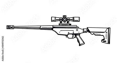 sniper rifle vector image, sniper rifle firearm vector graphic, sniper rifle weapon silhouette illustration, sniper rifle tactical rifle drawing, sniper rifle modern gun illustration vector, sniper ri