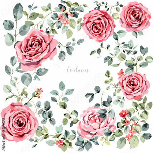 Vintage pink rose floral seamless pattern vector illustration featuring nature-inspired blossoms and green leaves for romantic wedding decorations and Valentine heart card designs