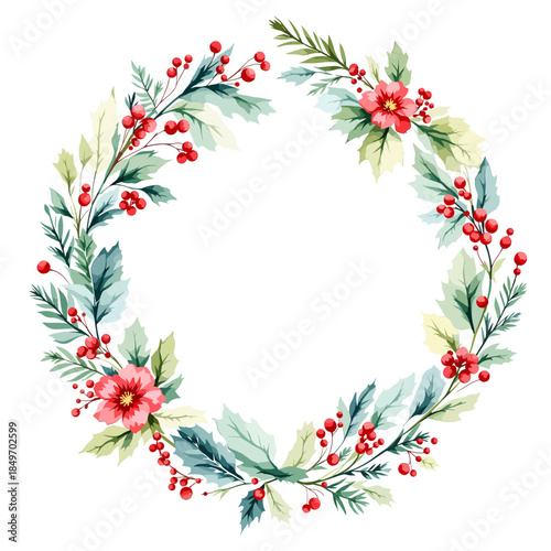 Watercolor festive wreath ideal for Christmas cards seasonal invitations and holiday décor