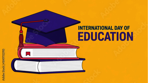 International Day of Education Celebrating the Power of Learning, Knowledge, and Discovery with Books and Graduation Cap