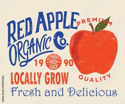 Premium red apple. Apple fruit club. Fresh Sweet and juicy apple t shirt artwork.