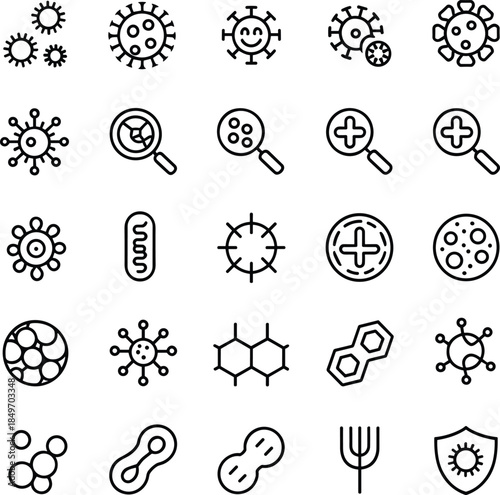 Black and white virus and bacteria set medical