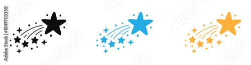 Vibrant star icons in motion with colorful trails and sparks.