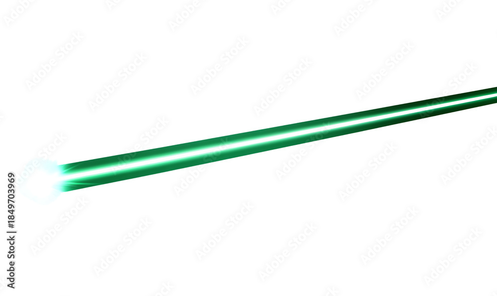 Fototapeta premium Green Laser Beam on Transparent Background, High-Tech Precision Effect