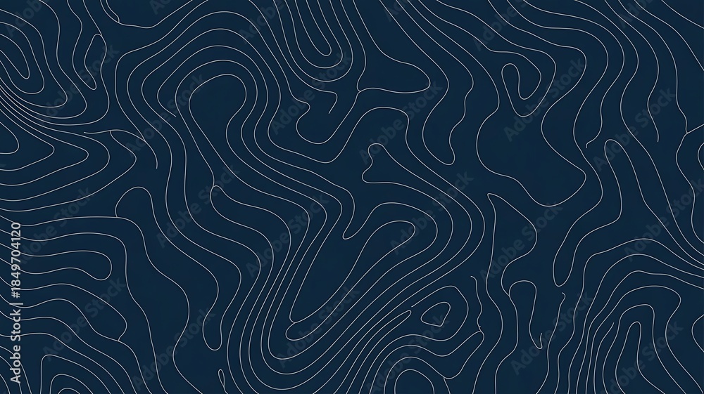 Obraz premium Dark blue topographic map background with white contour lines