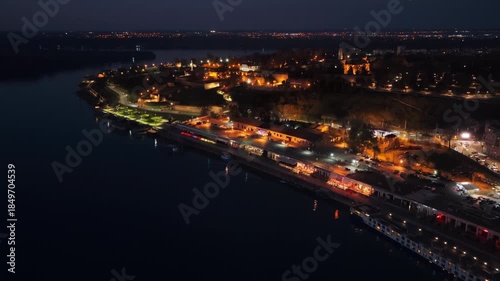 Wallpaper Mural Aerial drone view of Kalemegdan Fortress illuminated in warm lights at night Torontodigital.ca
