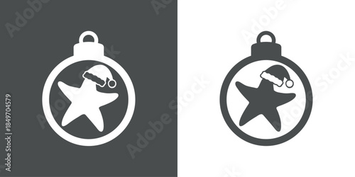 Logo nautical. Silueta de bola de navidad con estrella de mar con sombrero de Santa Claus para tarjetas y felicitaciones de Navidad