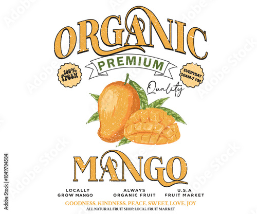 Sweet and juicy mango t shirt artwork. Premium organic mango fruit design. 