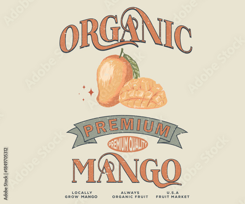 Sweet and juicy mango t shirt artwork. Premium organic mango fruit design. Fresh mango fruit with print.