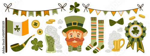 St. Patricks day design elements set. Hand drawn vector illustrations.