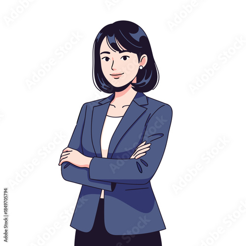 confident businesswoman in blue blazer.