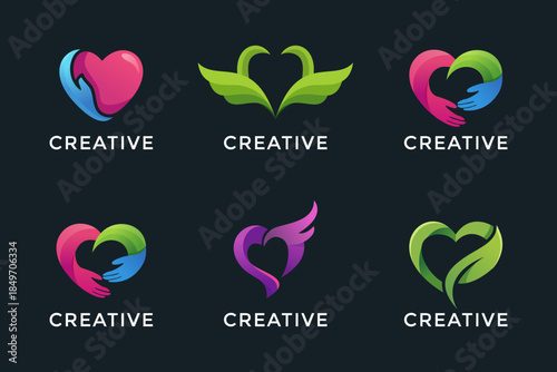 Premium Heart and Care Logo Bundle - 6 Vibrant Charity and Wellness Icons