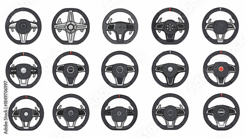 Car Steering wheels icon set, isolated on white background, vector Illustration