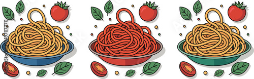 Italian spaghetti pasta set with tomato sauce basil and fresh vegetables traditional mediterranean food