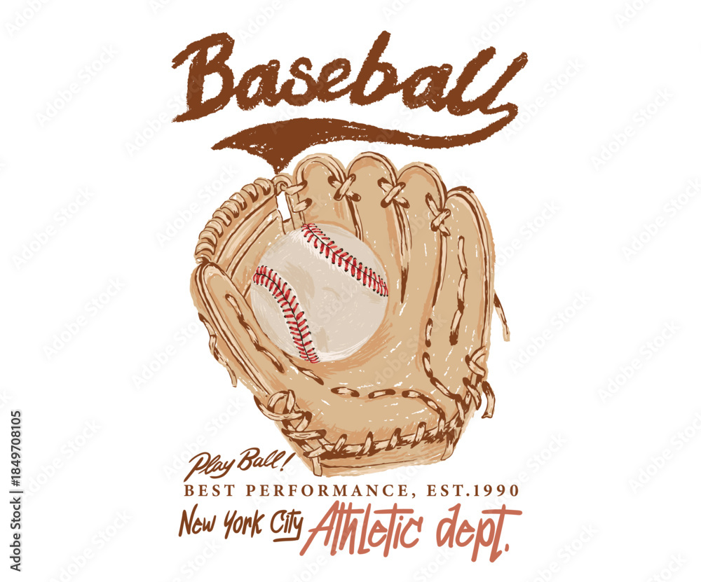 Naklejka premium Baseball slogan t shirt design. Baseball gloves artwork for t shirt, posters, stickers, background and others.