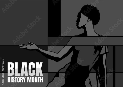 Black History Month banner, poster. Black woman with outstretched open hand - vector illustration