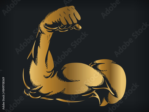 Silhouette Gold Arm Flexing Bodybuilding Pose