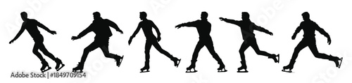 male figure skater silhouettes black clipart set man figure