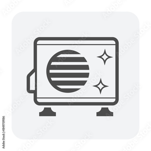 Air condenser clean vector icon, outdoor unit of air conditioning system that cools hot refrigerant using ambient air. Represents heat exchange process essential for HVAC cooling efficiency.