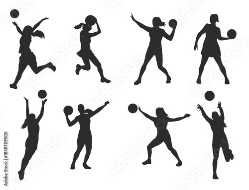 netball player silhouettes vector