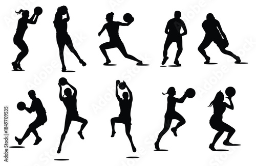 netball player silhouettes vector