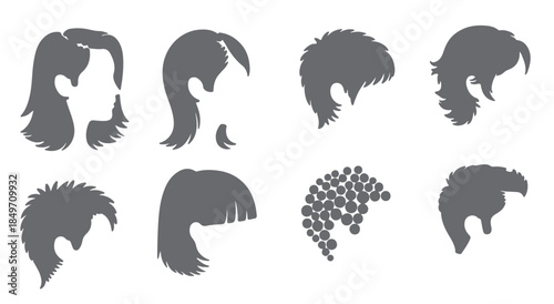 nine gray hairstyle silhouettes collection various womens