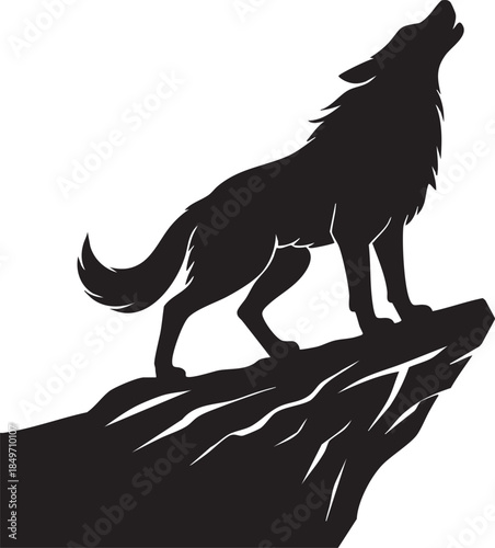 Silhouette of a howling wolf on rocky cliff, perfect for wildlife, nature, wilderness, and dramatic outdoor themes