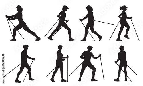 nordic walking silhouettes vector