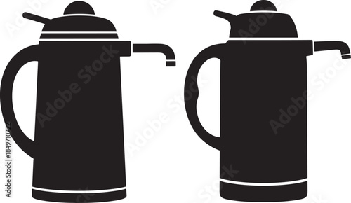 Two coffee or beverage dispenser thermos pitcher icons black silhouette